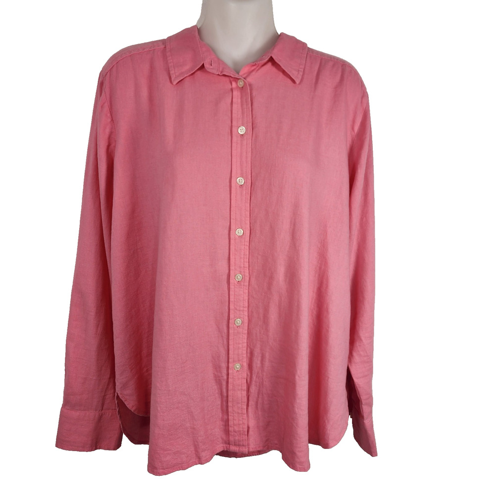 LOFT Womens Shirt Medium Pink Linen Blend Button Up Long Sleeves Collared Casual